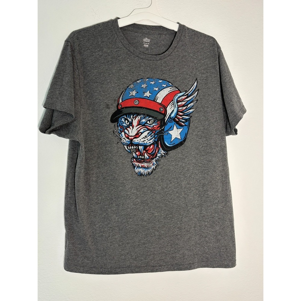 Way‎ To Celebrate Patriotic T Shirt Mens XL Heather Gray Tiger Motorcycle Helmet